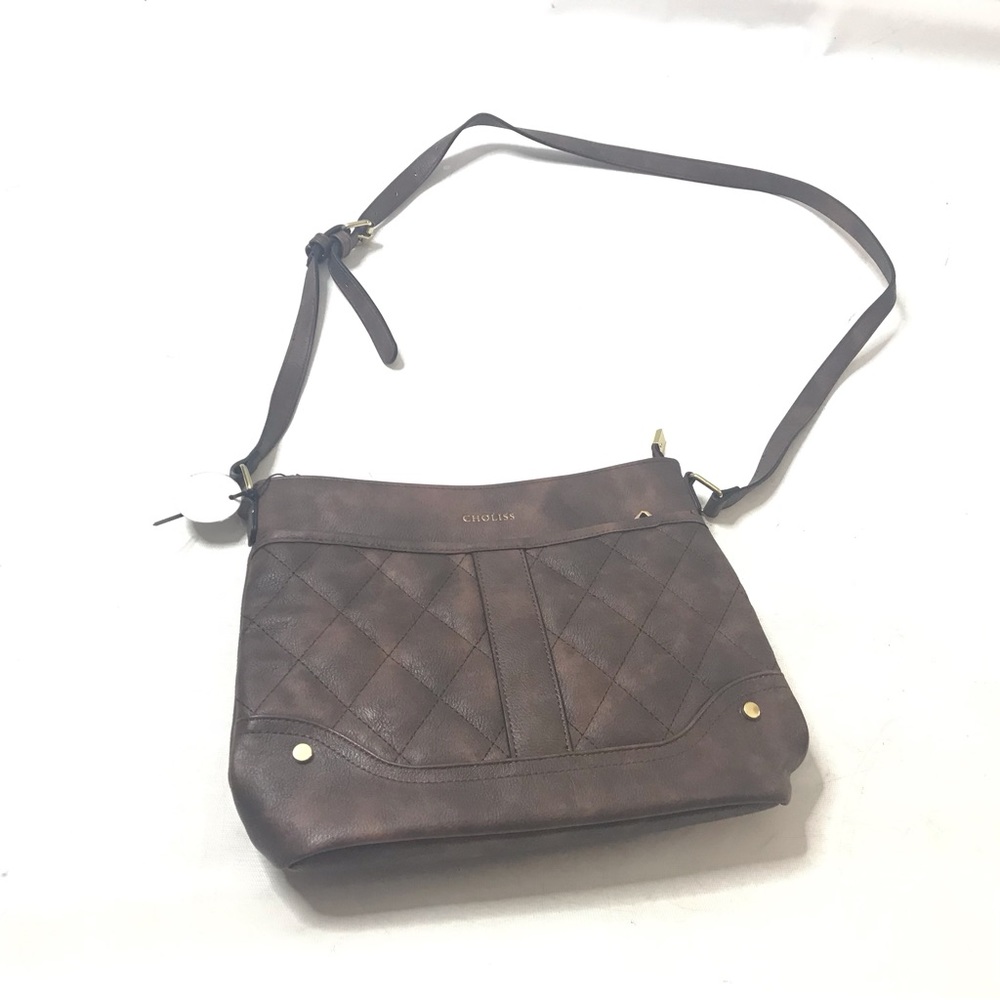 CHOLISS Women's Brown Faux Leather Medium Crossbody Bag Quilted Vintage Look New